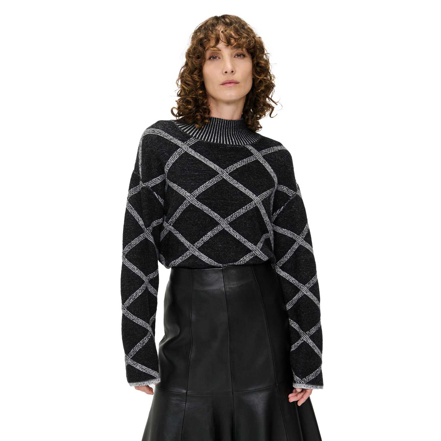 Veronika Maine Oversized Two Tone Diamond Sweater